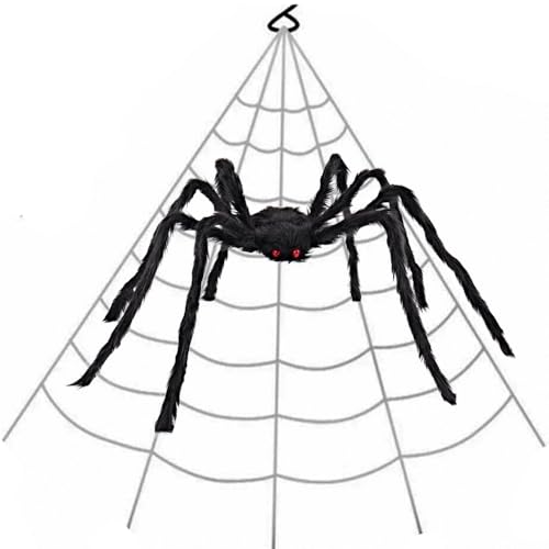 AISENO 200" Giant Spider Web + 78" Hairy Spider Halloween Decorations Set Haunted House Props with Hooks for Yard, Party Virtual Realistic Hairy Spider - Image 1