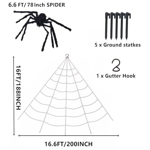AISENO 200" Giant Spider Web + 78" Hairy Spider Halloween Decorations Set Haunted House Props with Hooks for Yard, Party Virtual Realistic Hairy Spider - Image 4
