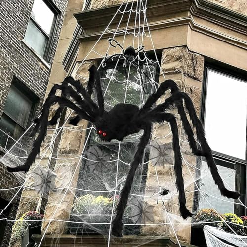 AISENO 200" Giant Spider Web + 78" Hairy Spider Halloween Decorations Set Haunted House Props with Hooks for Yard, Party Virtual Realistic Hairy Spider - Image 2