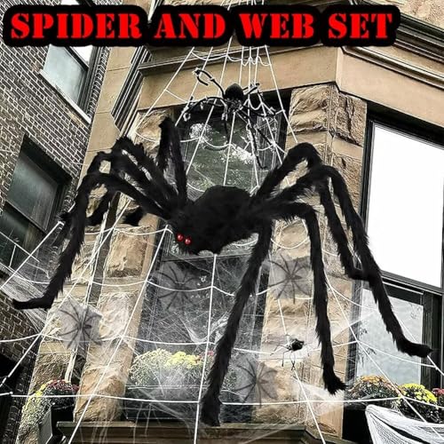 AISENO 200" Giant Spider Web + 78" Hairy Spider Halloween Decorations Set Haunted House Props with Hooks for Yard, Party Virtual Realistic Hairy Spider - Image 5