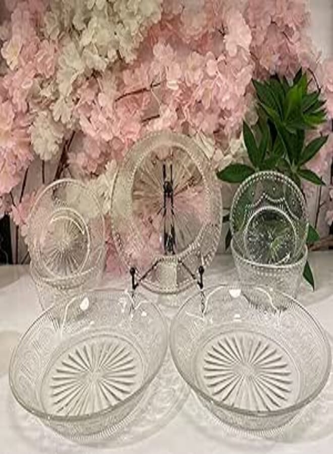 Generic Crystal Glass Serving Set, 7 Pieces, 1 Large Bowl, 4 Serving Bowls, 2 Platters .P