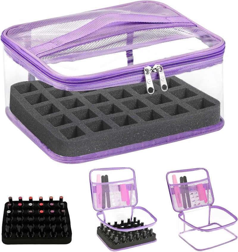 BELOVING Nail Polish Organizer Bag Holds 30 Bottles (15ml/0.5 fl.oz) Portable Supplies Organizer Handbag for Manicure Tools, Portable Nail Supplies Kit Organizer Carrying Case (Purple) - Image 1