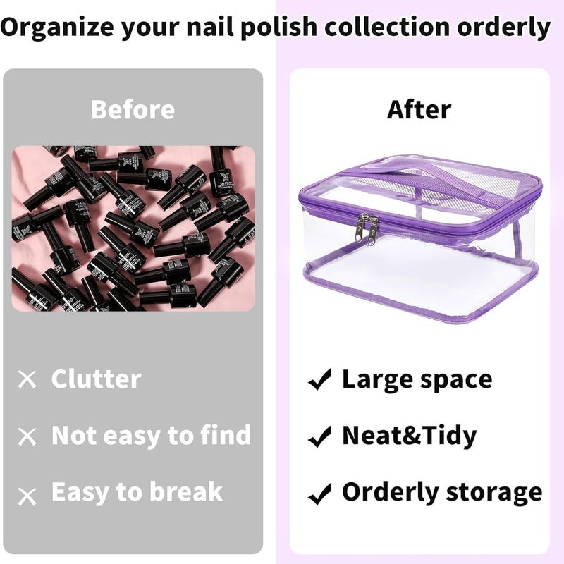 BELOVING Nail Polish Organizer Bag Holds 30 Bottles (15ml/0.5 fl.oz) Portable Supplies Organizer Handbag for Manicure Tools, Portable Nail Supplies Kit Organizer Carrying Case (Purple) - Image 3