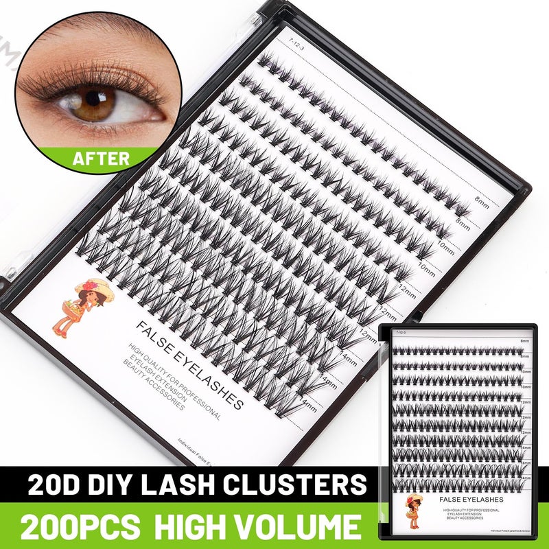 Bodermincer Large Tray 20D Cluster 0.07C,10 Lines,8-10-12-14mm Mixed,9-11-13-15mm Mixed, 10-12-14-16mm Mixed,Natural Long Individual Flare Lashes Cluster False Eyelashes (8-10-12-14mm Mixed) - Image 2