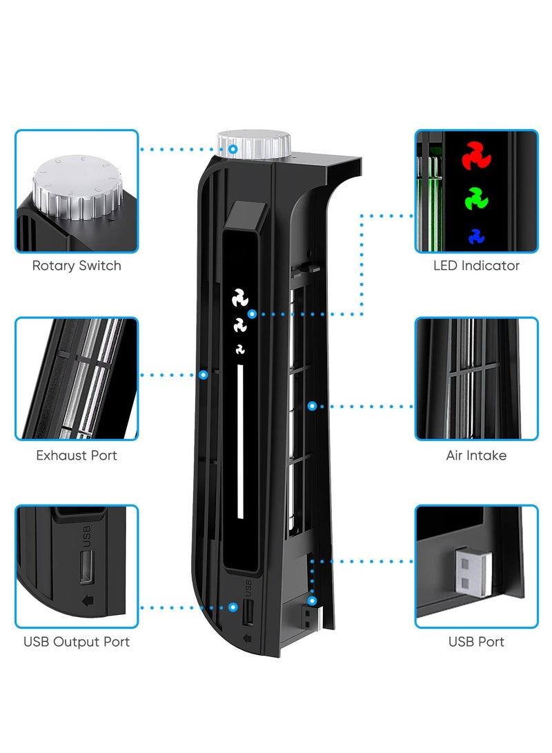 Cooling Fan Accessories for PS5, Centrifugal Three-stop Wind Host Powerful Cooler with Extended USB Port Cooling System for PS5 CD-ROM and Digital Version (Black) - Image 4
