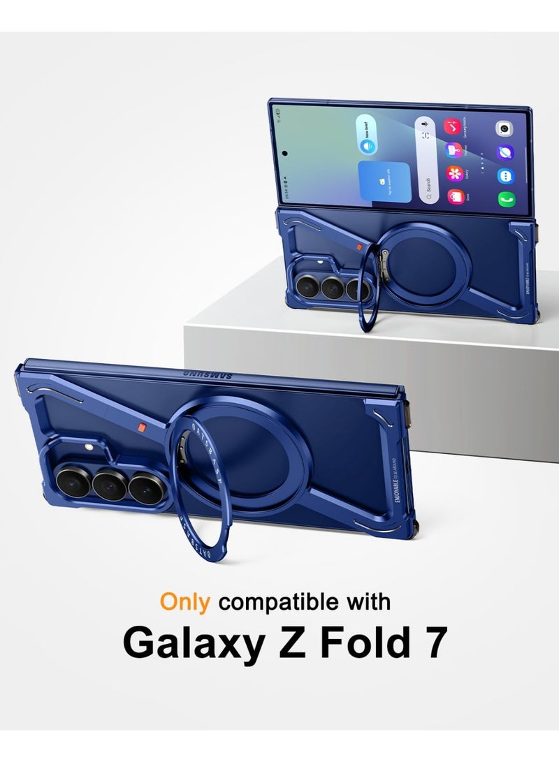 Oatsbasf for Samsung Galaxy Z Fold 7 Case, 360° Rotation Kickstand Aluminum Metal Frameless Design Bumper Cover, Blue - Image 2