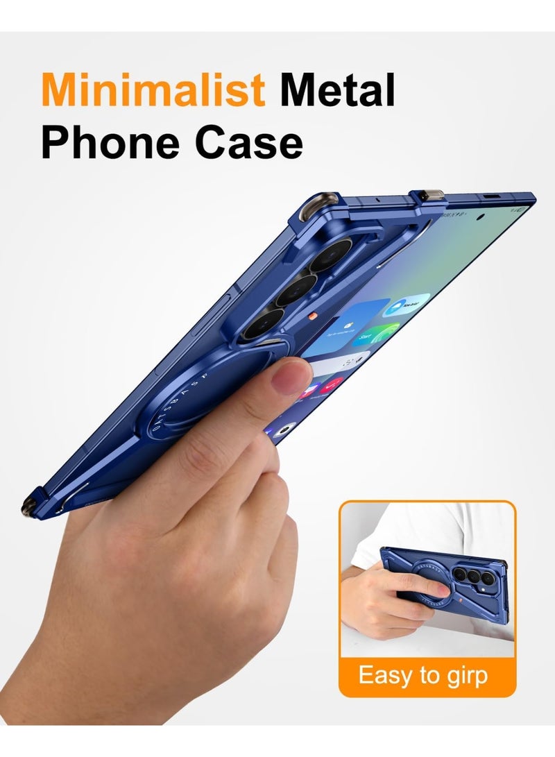 Oatsbasf for Samsung Galaxy Z Fold 7 Case, 360° Rotation Kickstand Aluminum Metal Frameless Design Bumper Cover, Blue - Image 5