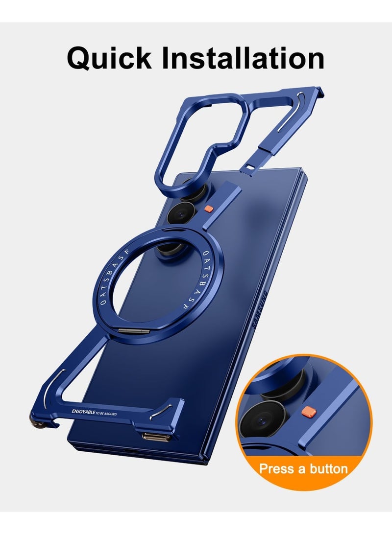 Oatsbasf for Samsung Galaxy Z Fold 7 Case, 360° Rotation Kickstand Aluminum Metal Frameless Design Bumper Cover, Blue - Image 3