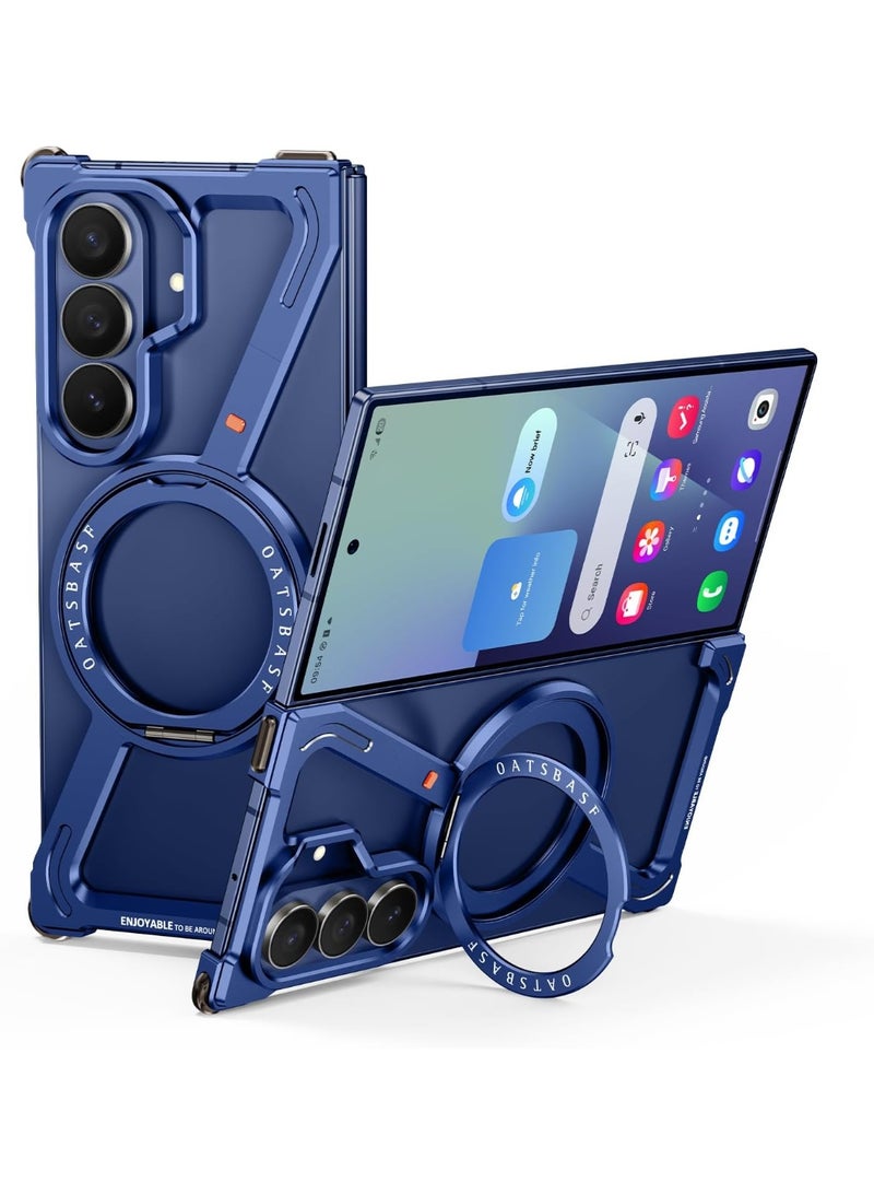 Oatsbasf for Samsung Galaxy Z Fold 7 Case, 360° Rotation Kickstand Aluminum Metal Frameless Design Bumper Cover, Blue - Image 1