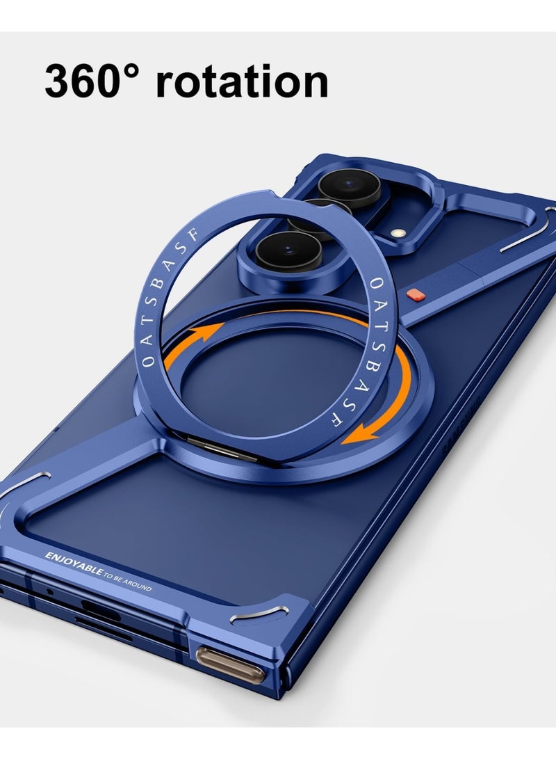 Oatsbasf for Samsung Galaxy Z Fold 7 Case, 360° Rotation Kickstand Aluminum Metal Frameless Design Bumper Cover, Blue - Image 4