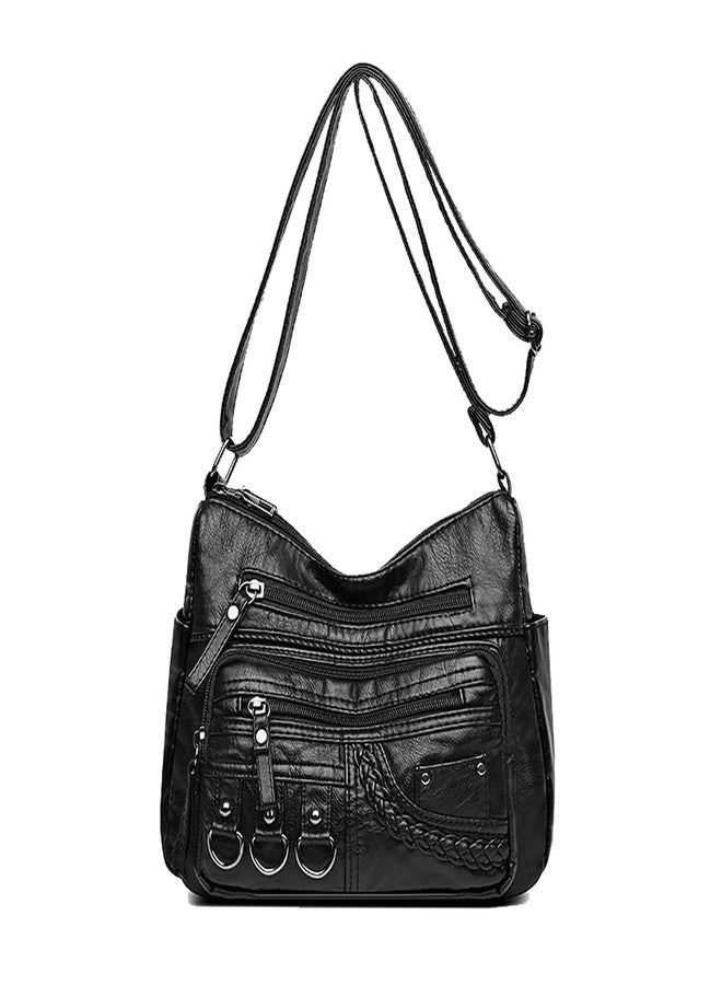 WITERY Soft Leather Multi-Pocket Shoulder Bag for Women - Vintage Ladies Medium Travel Purses Hobo Tote Bag with Adjustable Strap, Roomy Zipper Crossboby Messenger Bags Handbags Purses - Image 1