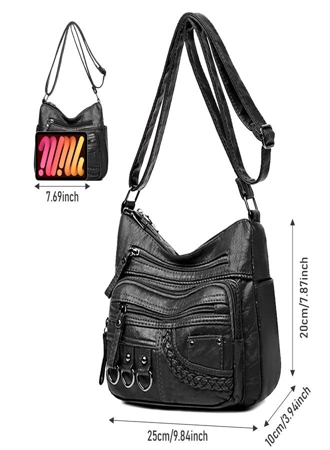 WITERY Soft Leather Multi-Pocket Shoulder Bag for Women - Vintage Ladies Medium Travel Purses Hobo Tote Bag with Adjustable Strap, Roomy Zipper Crossboby Messenger Bags Handbags Purses - Image 3