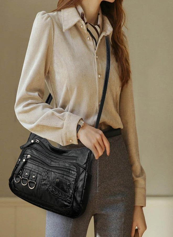 WITERY Soft Leather Multi-Pocket Shoulder Bag for Women - Vintage Ladies Medium Travel Purses Hobo Tote Bag with Adjustable Strap, Roomy Zipper Crossboby Messenger Bags Handbags Purses - Image 2
