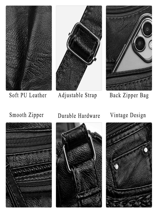 WITERY Soft Leather Multi-Pocket Shoulder Bag for Women - Vintage Ladies Medium Travel Purses Hobo Tote Bag with Adjustable Strap, Roomy Zipper Crossboby Messenger Bags Handbags Purses - Image 5