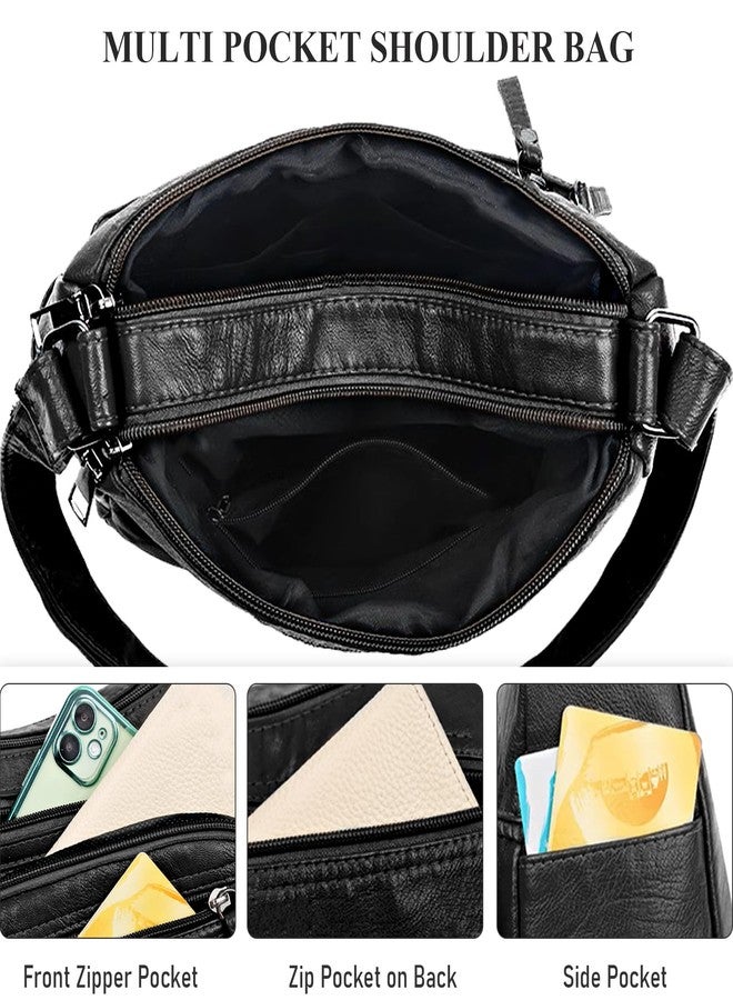 WITERY Soft Leather Multi-Pocket Shoulder Bag for Women - Vintage Ladies Medium Travel Purses Hobo Tote Bag with Adjustable Strap, Roomy Zipper Crossboby Messenger Bags Handbags Purses - Image 4