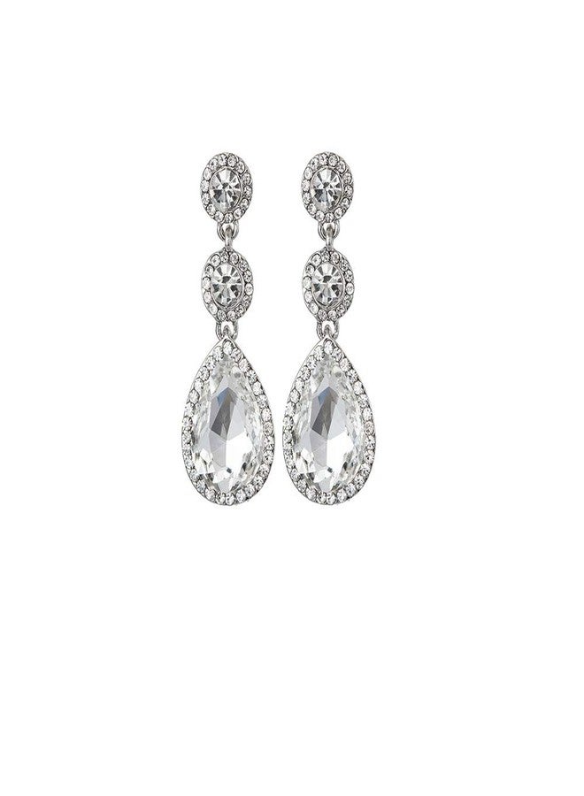 YINLI Elegant Wedding Bridal Crystal Tear Drop Dangle Earrings for Women - Image 1