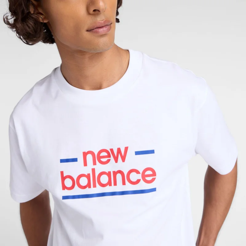 New Balance White Linear Lines T-Shirt for Men | Best Price UAE