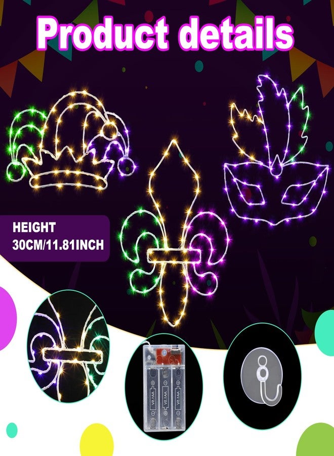 Kittmip 3 Pcs Mardi Gras Window Decorations Mardi Gras Fleur De Lis Masquerade Mask Clown Hat Hanging (No Batteries Included) - Image 3