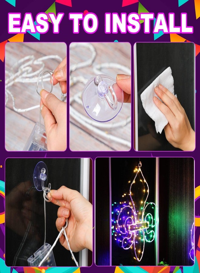 Kittmip 3 Pcs Mardi Gras Window Decorations Mardi Gras Fleur De Lis Masquerade Mask Clown Hat Hanging (No Batteries Included) - Image 4