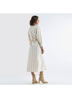 FAV Striped Midi Shirt Dress with Long Sleeves and Tie-Up Belt  - Image 3