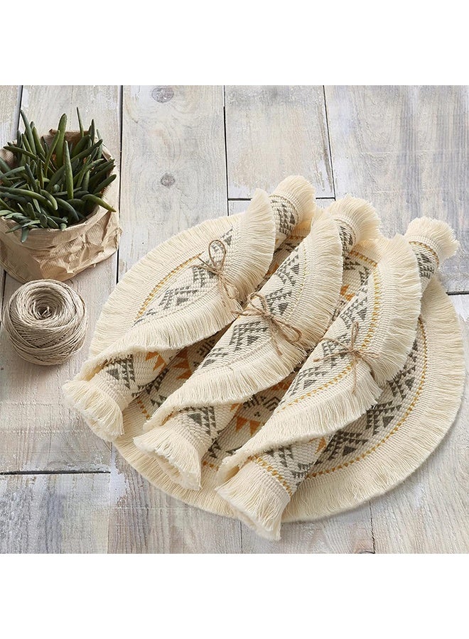 2 قطع مواد مائدة دائرية، حصائر طاولة، حصائر قطنية، حصائر قابلة للغسل مصنوعة من نسج، حصائر دائرية مقاومة للحرارة بتصميم بوهيمي مع خيوط للزينة لتزيين المنزل في المطبخ، تناول الطعام، حفلات الزفاف ومزارع - Image 5