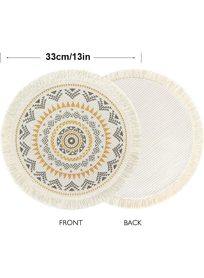 2 قطع مواد مائدة دائرية، حصائر طاولة، حصائر قطنية، حصائر قابلة للغسل مصنوعة من نسج، حصائر دائرية مقاومة للحرارة بتصميم بوهيمي مع خيوط للزينة لتزيين المنزل في المطبخ، تناول الطعام، حفلات الزفاف ومزارع - Image 2