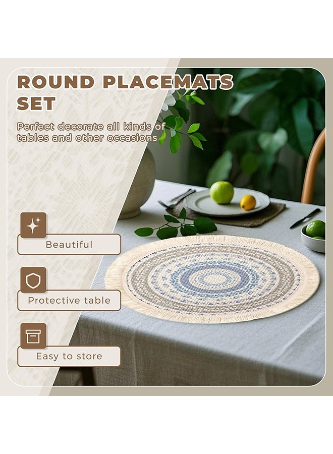 2 قطع مواد مائدة دائرية، حصائر طاولة، حصائر قطنية، حصائر قابلة للغسل مصنوعة من نسج، حصائر دائرية مقاومة للحرارة بتصميم بوهيمي مع خيوط للزينة لتزيين المنزل في المطبخ، تناول الطعام، حفلات الزفاف ومزارع - Image 4