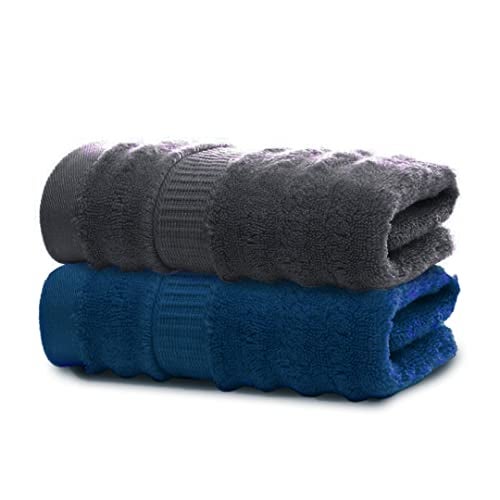 Mush 100% Bamboo 600 GSM Bath Towel |Ultra Soft, Absorbent & Quick Dry Towel for Bath |Towel Set of 2 | Solid | Couple Towel Set | 29 x 59 Inches (2, Grey & Navy Blue) - Image 1
