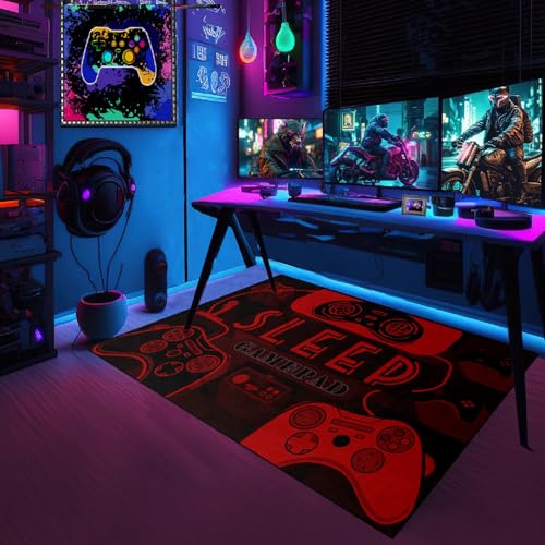 Jiospet Gaming Rug for Gamer Floor Rugs for Boys Gaming Red Black Carpet Bedroom Floor Mats Doormats Video Game Mens Floor Mat for Teen Room Home Decor, 2'x3' - Image 1