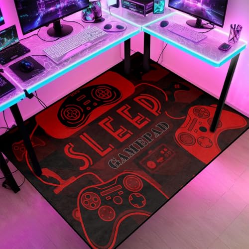 Jiospet Gaming Rug for Gamer Floor Rugs for Boys Gaming Red Black Carpet Bedroom Floor Mats Doormats Video Game Mens Floor Mat for Teen Room Home Decor, 2'x3' - Image 5