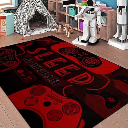 Jiospet Gaming Rug for Gamer Floor Rugs for Boys Gaming Red Black Carpet Bedroom Floor Mats Doormats Video Game Mens Floor Mat for Teen Room Home Decor, 2'x3' - Image 4