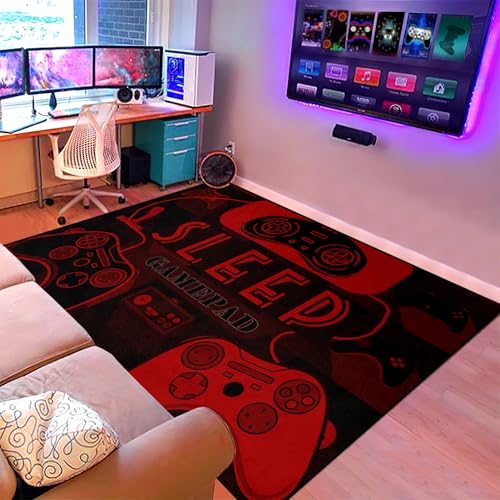 Jiospet Gaming Rug for Gamer Floor Rugs for Boys Gaming Red Black Carpet Bedroom Floor Mats Doormats Video Game Mens Floor Mat for Teen Room Home Decor, 2'x3' - Image 2