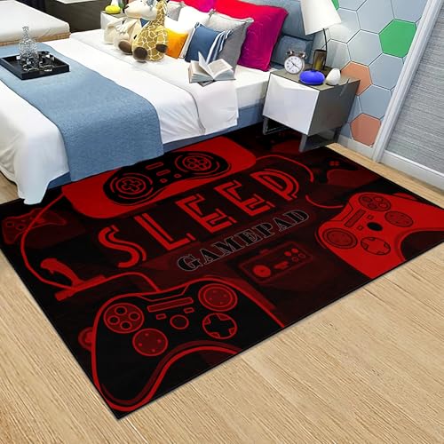Jiospet Gaming Rug for Gamer Floor Rugs for Boys Gaming Red Black Carpet Bedroom Floor Mats Doormats Video Game Mens Floor Mat for Teen Room Home Decor, 2'x3' - Image 3