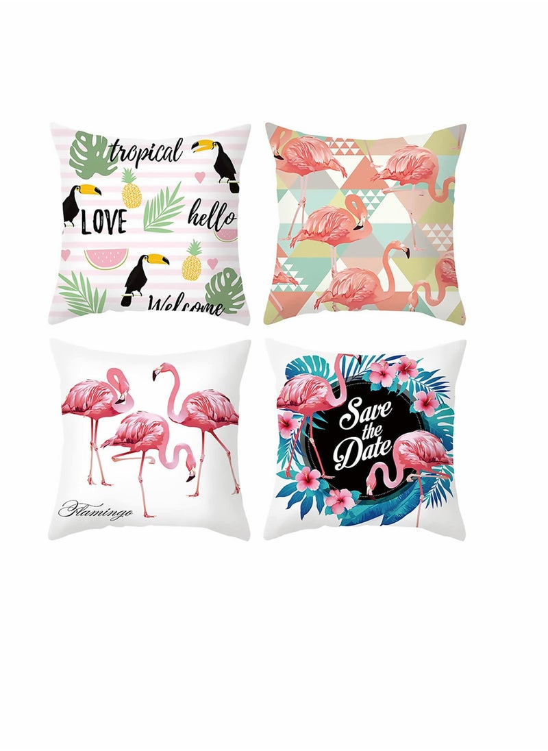 Excefore Cushion Covers Pillow Covers 18''x18'' Set of 4 Pillow Cases with Invisible Zipper Lovely Animal Decorative Pillowcase for Room Couch Sofa Bedroom Flamingo Peach Skin Pillowcase (Flamingo)  - Image 1