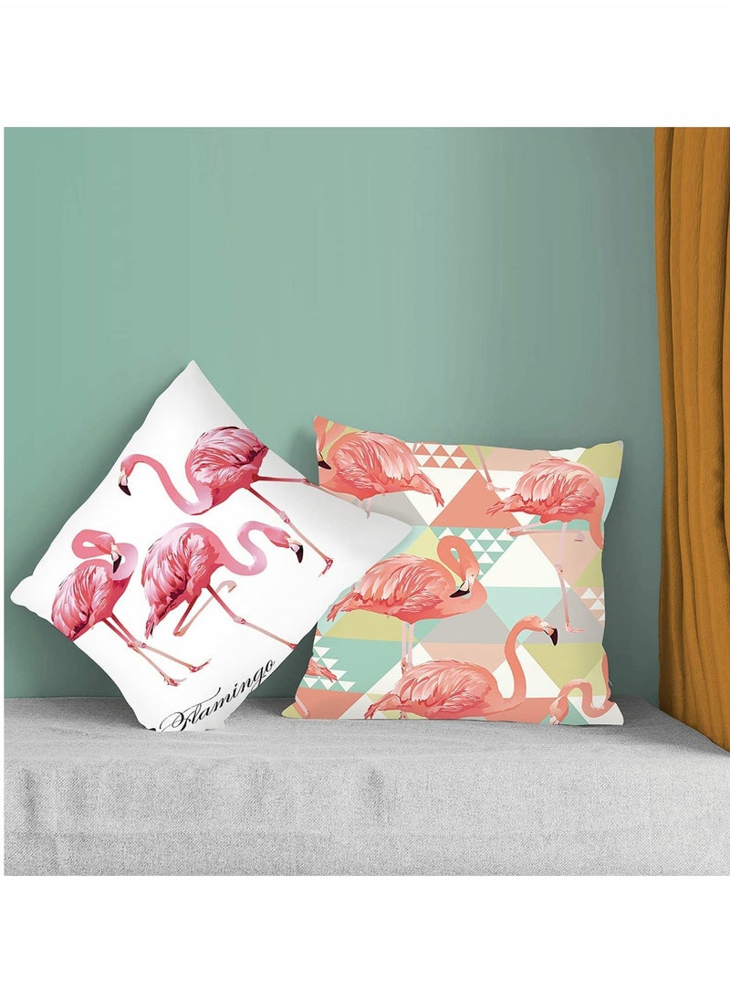 Excefore Cushion Covers Pillow Covers 18''x18'' Set of 4 Pillow Cases with Invisible Zipper Lovely Animal Decorative Pillowcase for Room Couch Sofa Bedroom Flamingo Peach Skin Pillowcase (Flamingo)  - Image 2