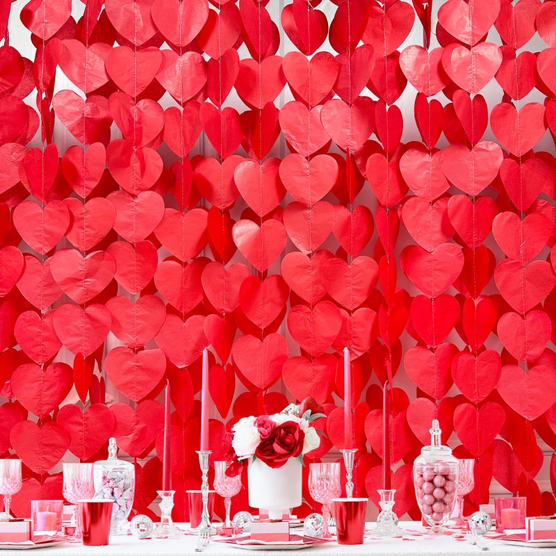 pinkblume 205 Ft Red Party Decorations Red Heart Backdrop Streamer Tissue Paper Love Heart Hanging Garland for Valentines Birthday Anniversary Engagement Wedding Bridal Shower Baby Shower Hen Party Supplies - Image 1