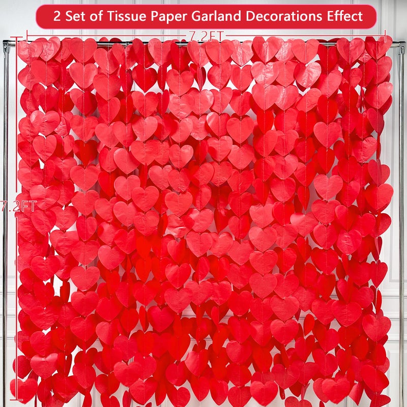 pinkblume 205 Ft Red Party Decorations Red Heart Backdrop Streamer Tissue Paper Love Heart Hanging Garland for Valentines Birthday Anniversary Engagement Wedding Bridal Shower Baby Shower Hen Party Supplies - Image 3