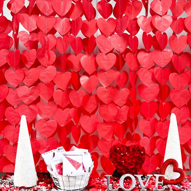 pinkblume 205 Ft Red Party Decorations Red Heart Backdrop Streamer Tissue Paper Love Heart Hanging Garland for Valentines Birthday Anniversary Engagement Wedding Bridal Shower Baby Shower Hen Party Supplies - Image 4