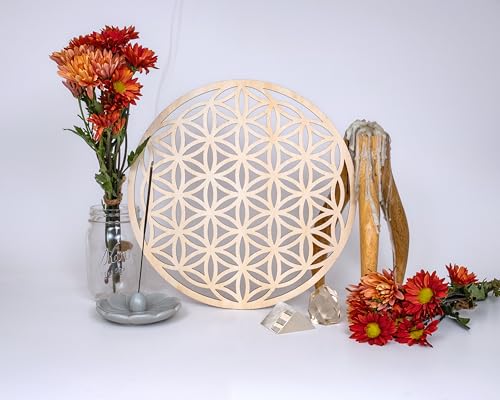 Fourth Level Manufacturing Fourth Level MFG 12” Flower of Life, Sacred Geometry Wood Wall Art, Creation Cycle Symbol, Zen Home Decoration for Yoga and Meditation, Good Energy Spiritual Altar Decor, Chakra Crystal Grid Board - Image 2