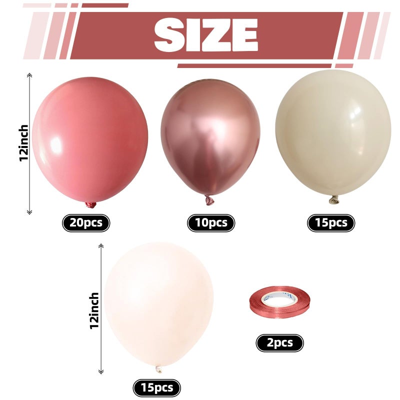 Govpy Blush Pink Balloons, 60 Packs 12 Inch Retro Pink Double Stuffed Nude Beige Balloon, Dusty Pink and Rose Gold Boho Balloons Set for Girls Women Birthday Bridal Baby Shower Weddings Party Decoration - Image 2