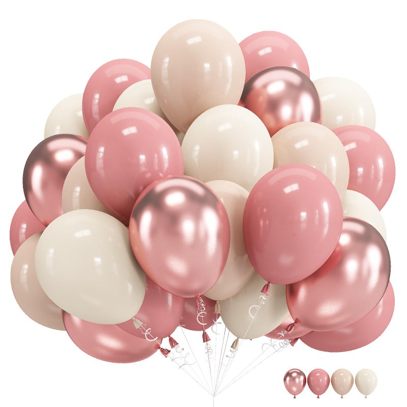 Govpy Blush Pink Balloons, 60 Packs 12 Inch Retro Pink Double Stuffed Nude Beige Balloon, Dusty Pink and Rose Gold Boho Balloons Set for Girls Women Birthday Bridal Baby Shower Weddings Party Decoration - Image 1
