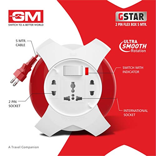 GM G‑Star 3042 – 3‑Socket 2‑Pin Extension Cord (5 m) with LED Indicator, International Sockets & Ultra‑Smooth Rotation - Image 2