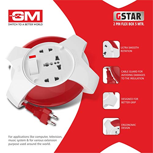 GM G‑Star 3042 – 3‑Socket 2‑Pin Extension Cord (5 m) with LED Indicator, International Sockets & Ultra‑Smooth Rotation - Image 3