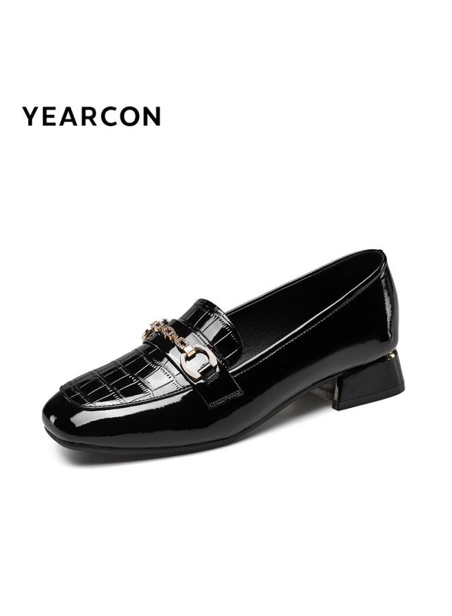 YEARCON أحذية ييركانغ للنساء، هدية سنة كبيسة، لوفرز ذات رأس مربع، طراز بريطاني كلاسيكي، أحذية مسطحة للنساء، 13380w أسود، مقاس 39 - Image 3