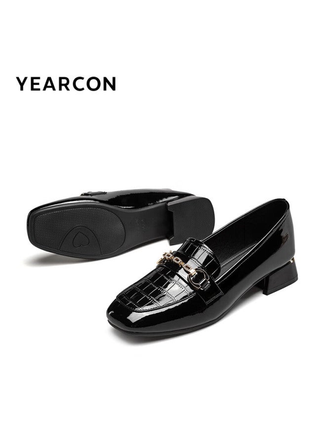YEARCON أحذية ييركانغ للنساء، هدية سنة كبيسة، لوفرز ذات رأس مربع، طراز بريطاني كلاسيكي، أحذية مسطحة للنساء، 13380w أسود، مقاس 39 - Image 4