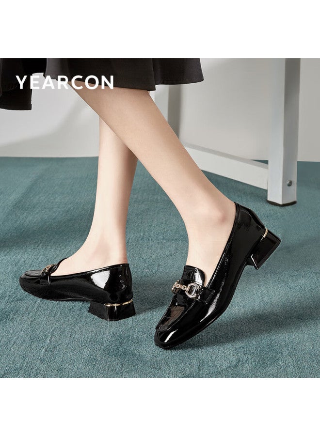YEARCON أحذية ييركانغ للنساء، هدية سنة كبيسة، لوفرز ذات رأس مربع، طراز بريطاني كلاسيكي، أحذية مسطحة للنساء، 13380w أسود، مقاس 39 - Image 2