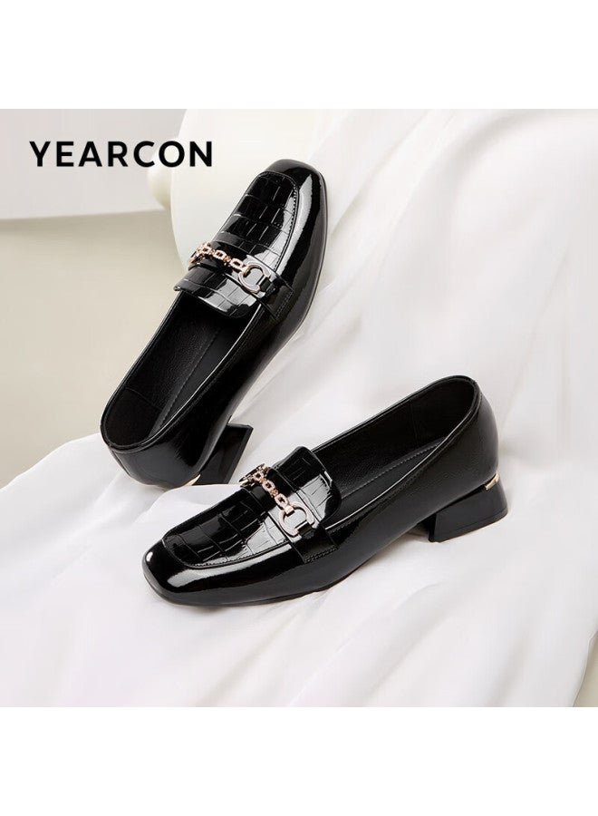 YEARCON أحذية ييركانغ للنساء، هدية سنة كبيسة، لوفرز ذات رأس مربع، طراز بريطاني كلاسيكي، أحذية مسطحة للنساء، 13380w أسود، مقاس 39 - Image 1