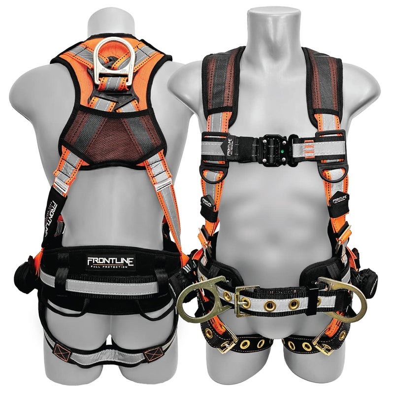 Frontline 100RCTB Combat Reflective Construction Full Body Harness with Tongue Buckle Legs and Trauma Straps 5 Points of Adjustability OSHA ANSI Compliant Size S