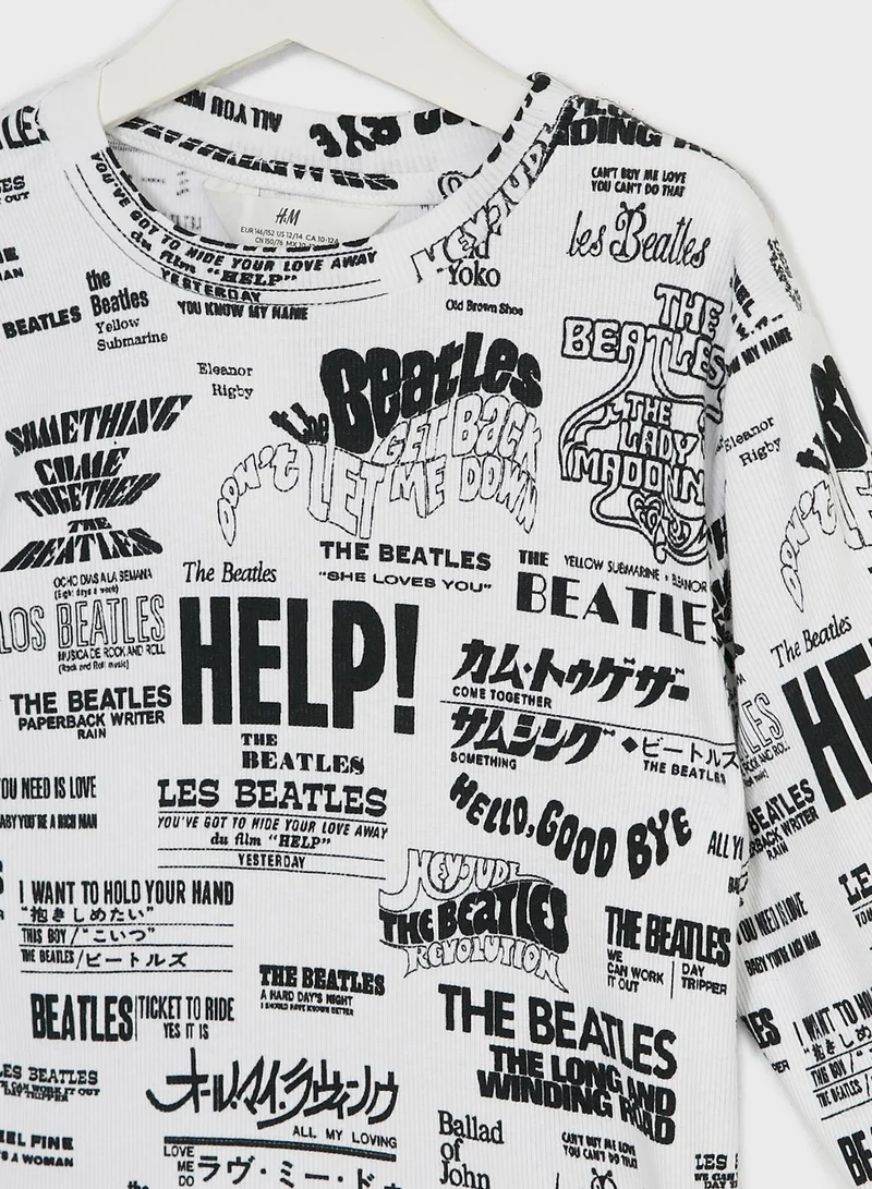 H&M Youth Text Aop Jersey Top