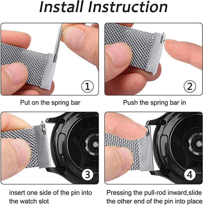 PEFKO PSS72 Milanese magnet watch strap, compatible with Amazfit GTS 2 Mini, GTS 2e, GTR; Samsung Galaxy Watch 4, 5 – 20mm, Siliver (metal strap only, watch not included) - Image 3